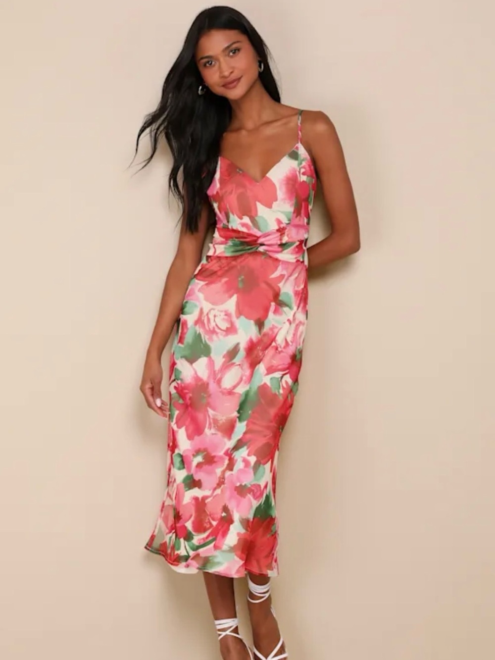 Lulu's Pink and Green Floral Dress